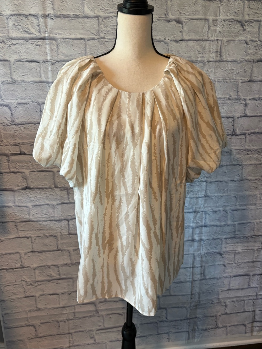 Chic Soul Cream Patterned Puff Sleeve Blouse
